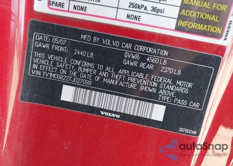 2007 Volvo C70 T5 from USA, damaged, VIN YV1MC68227J027099